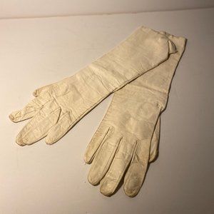 Vintage 1950s Evening Gloves Cream 14" FOWNES Italian Kid Leather Size 7.